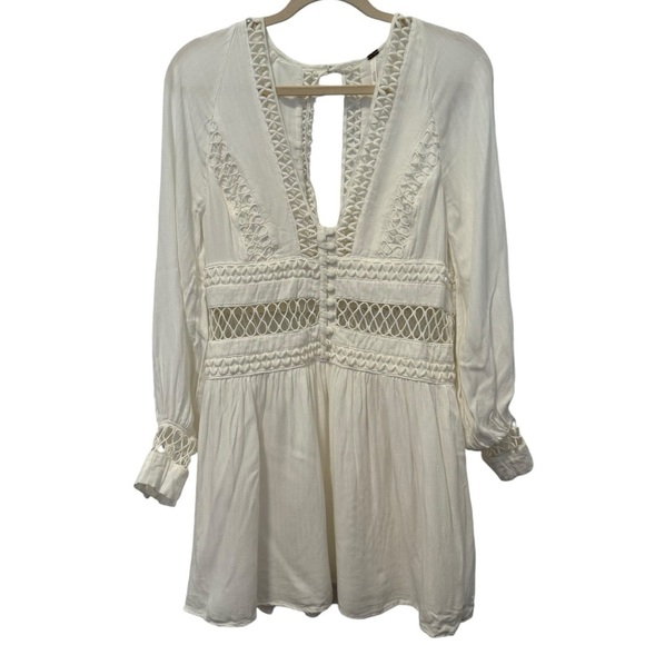 Free People Women’s Think I Love You Crochet Inset Mini Dress Size 10 - Picture 2 of 7